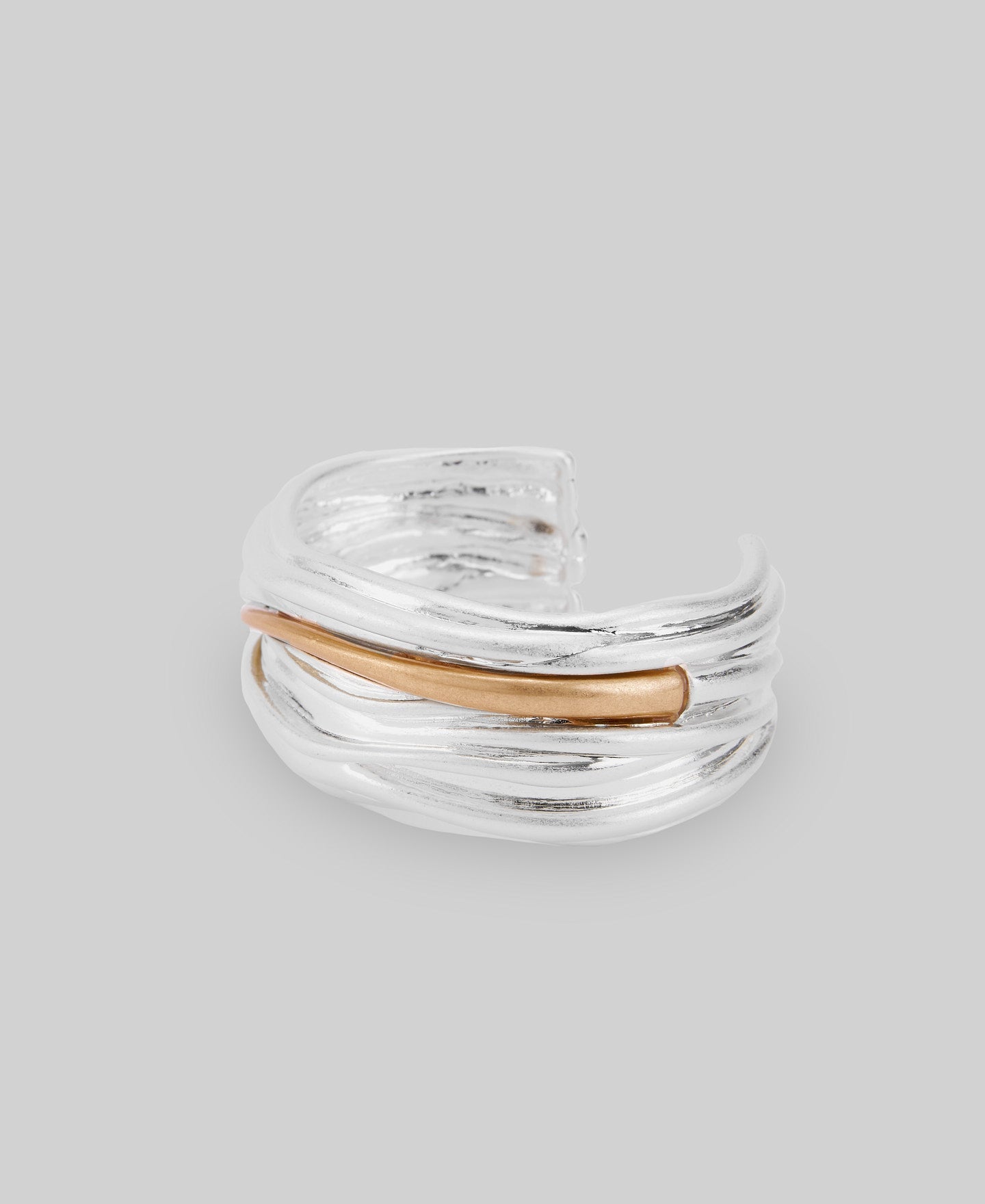 Two-tone rigid tubular bracelet woman in silver/gold