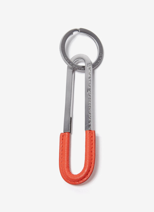Orange Metal And Leather Safety Pin Keyring