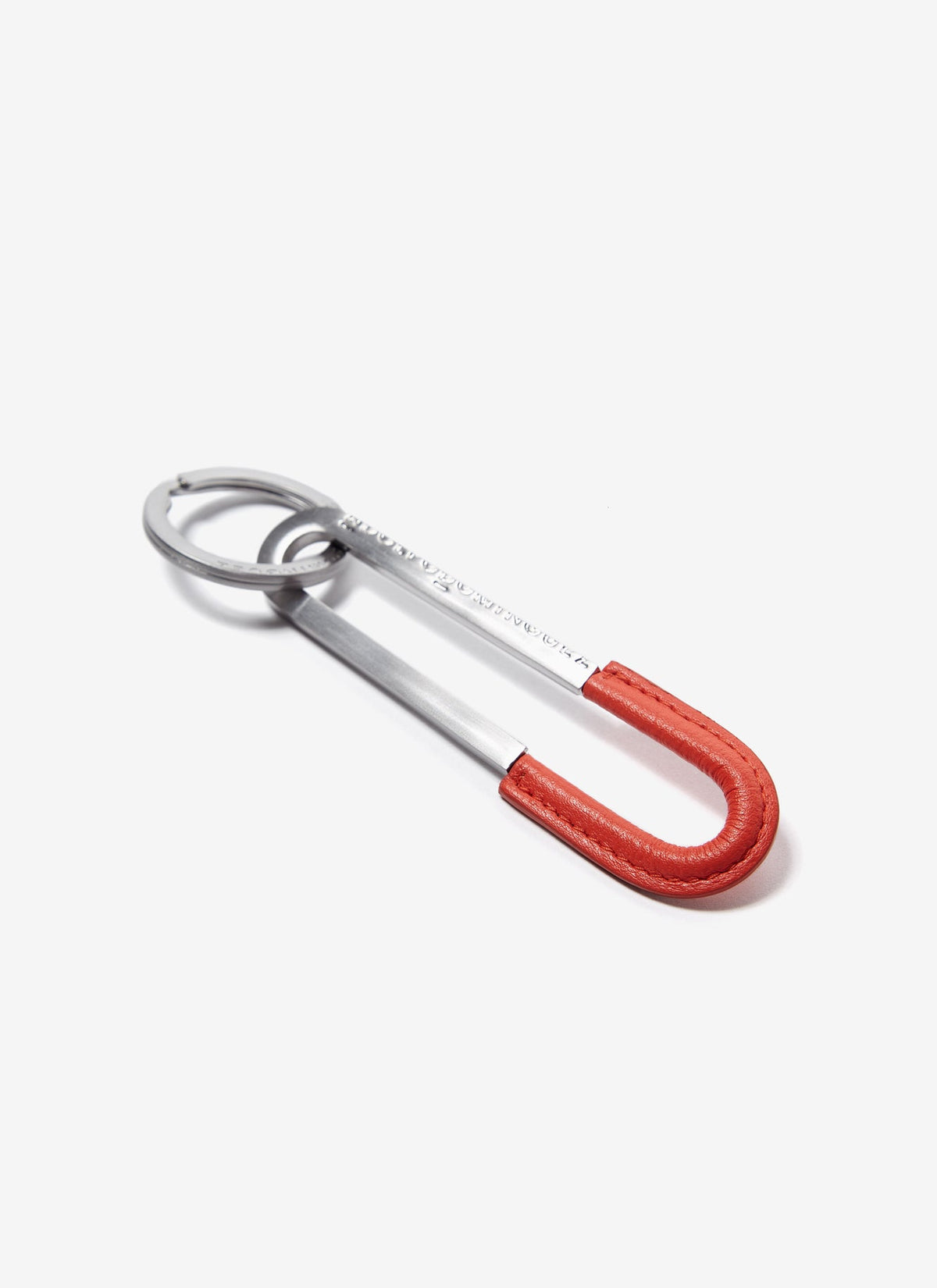 Orange Metal And Leather Safety Pin Keyring