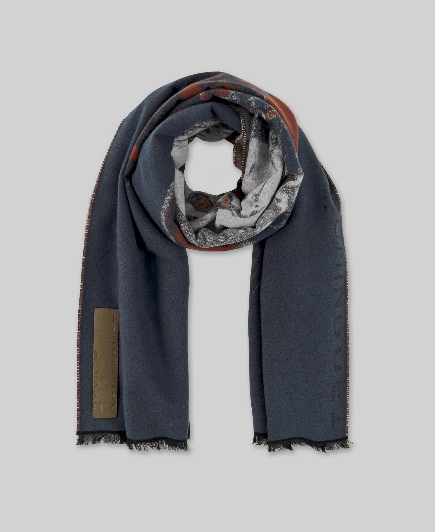 Printed jacquard scarf woman in blue