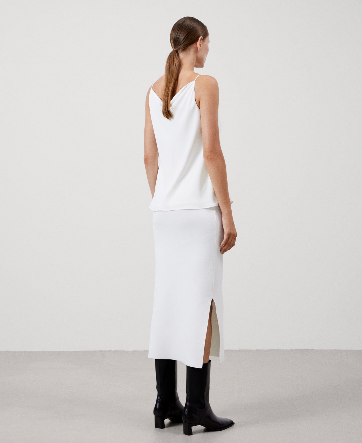 Ecru Double-Breasted Draped Top