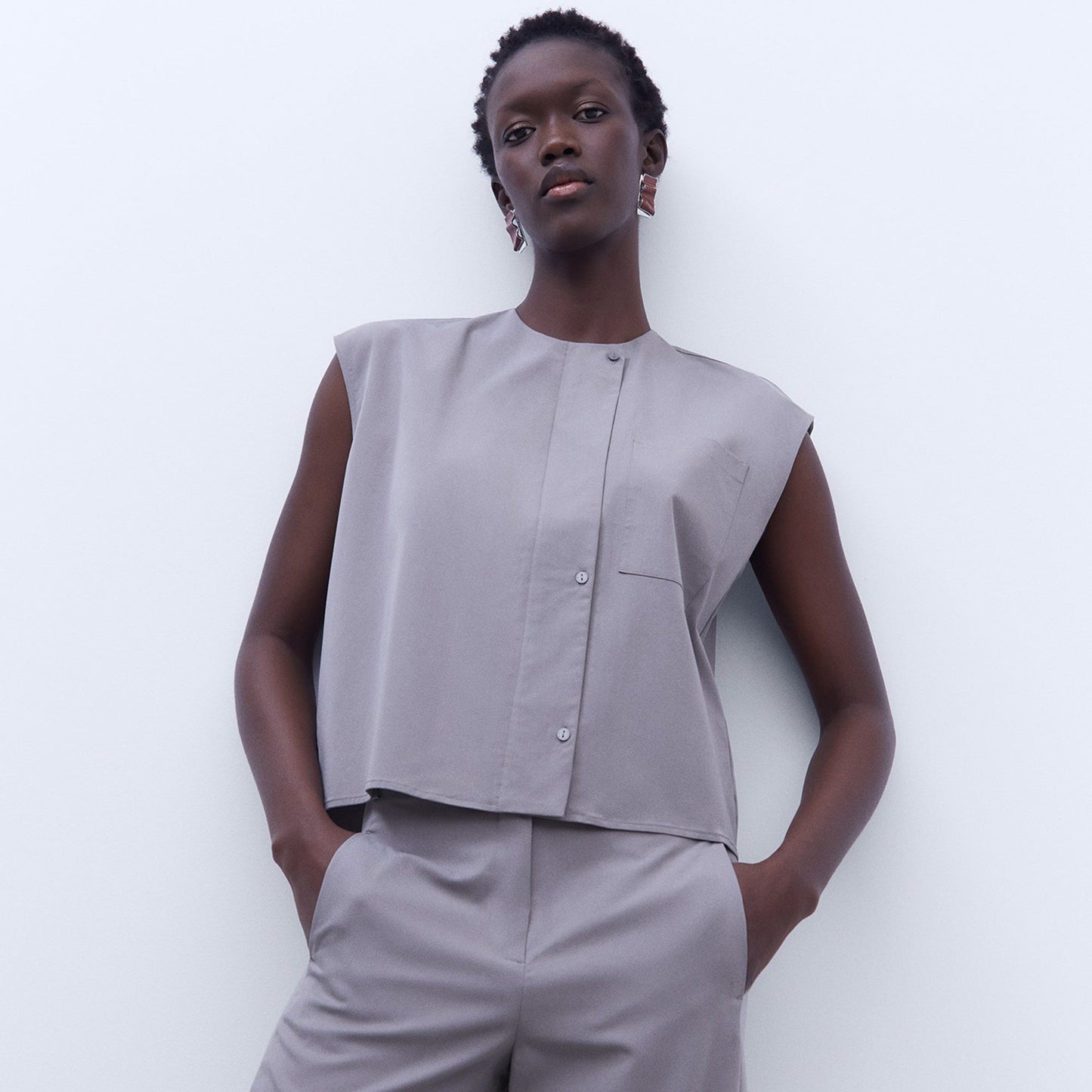 Grey Buttoned Vest Top