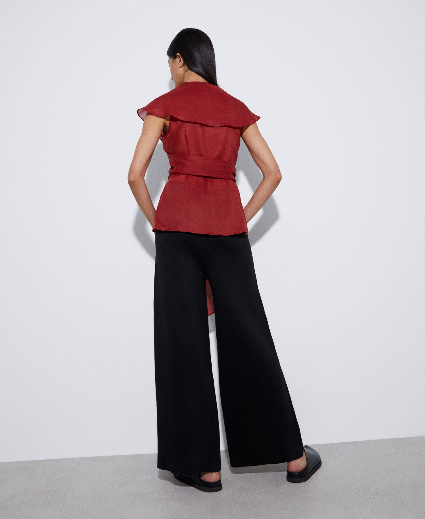 Red Cropped Shawl Top With Shawl Collar