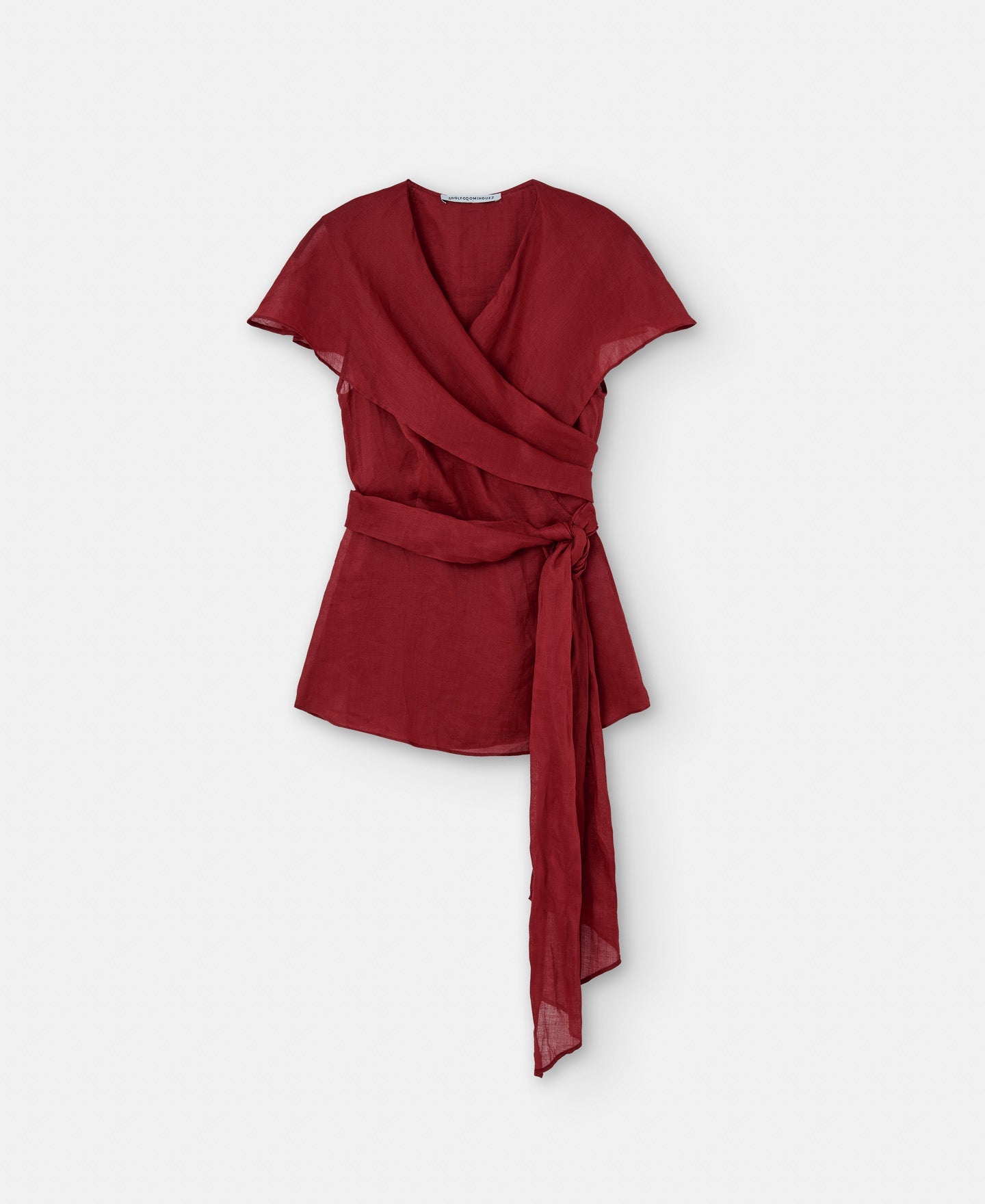 Red Cropped Shawl Top With Shawl Collar