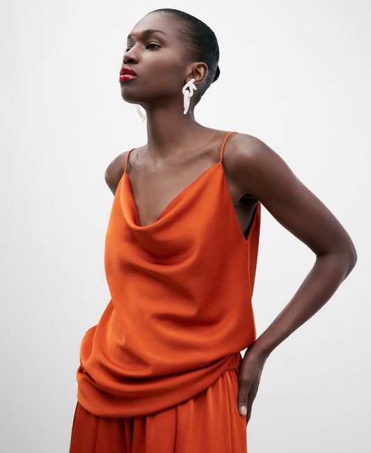 Dark Orange Strappy Cowl Neck Top