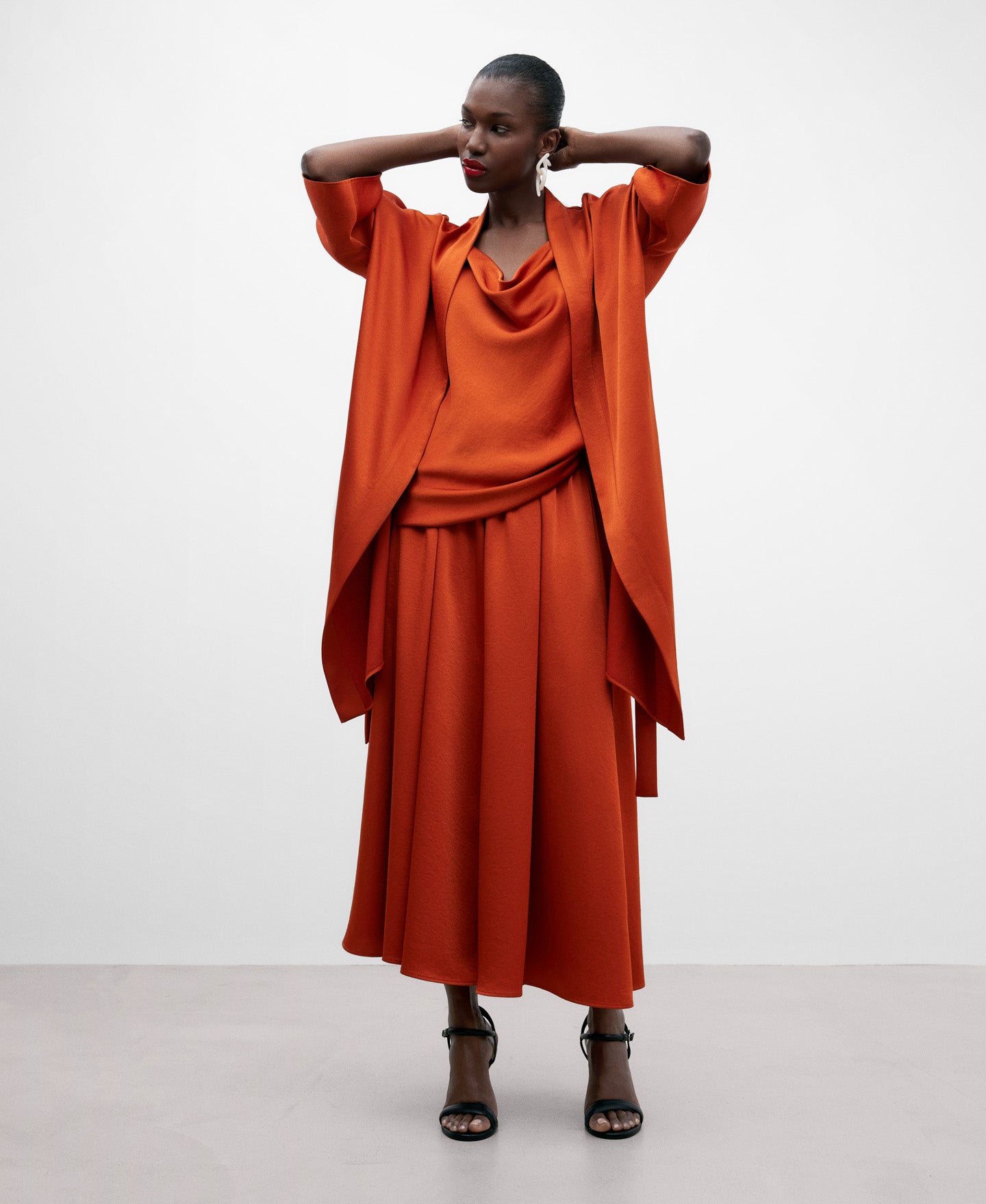 Dark Orange Strappy Cowl Neck Top