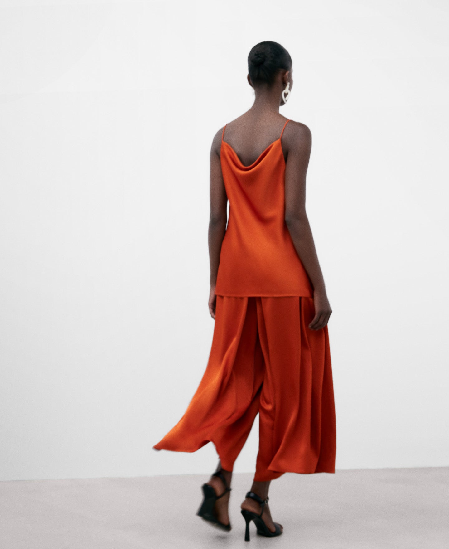 Dark Orange Strappy Cowl Neck Top