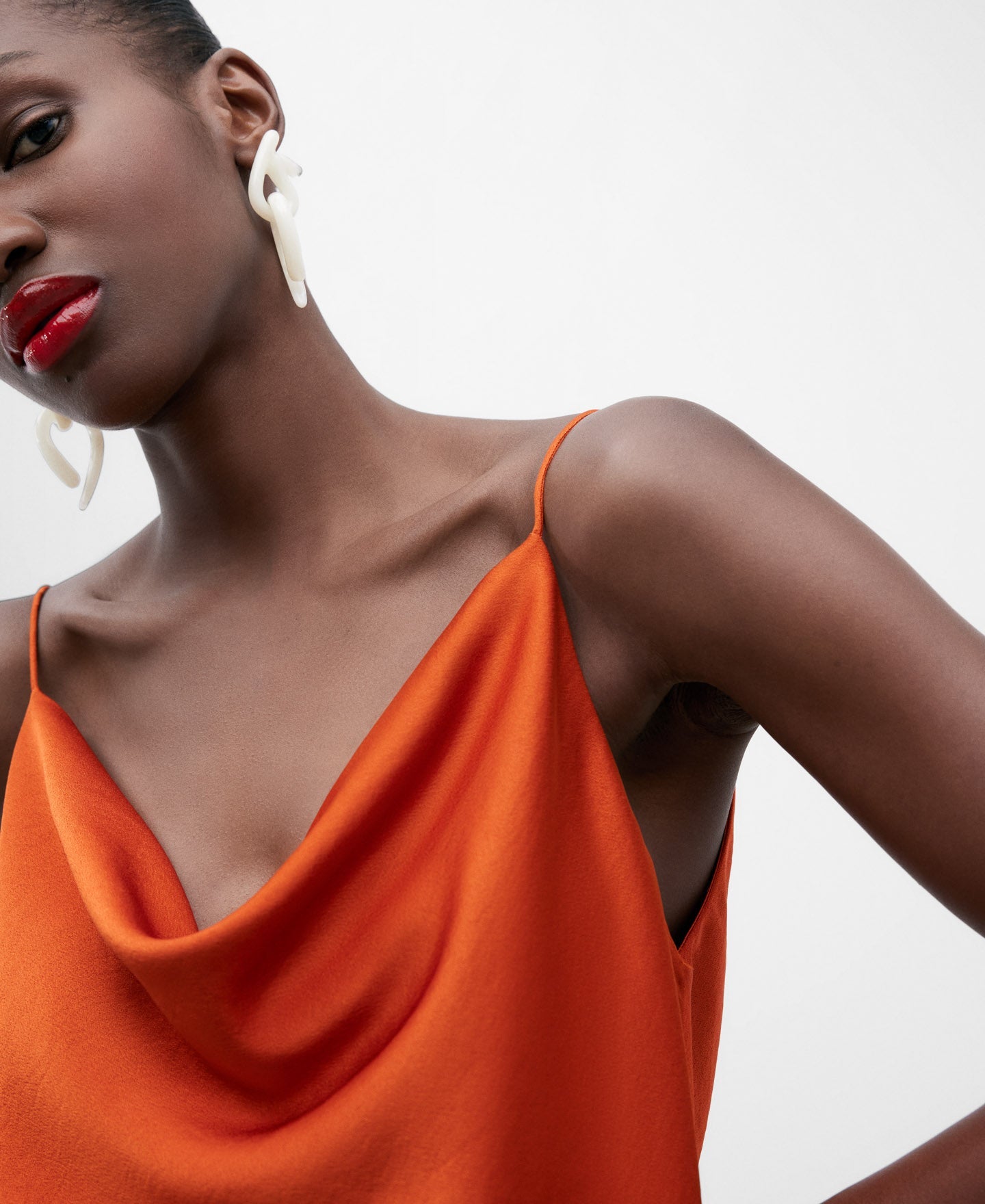 Dark Orange Strappy Cowl Neck Top