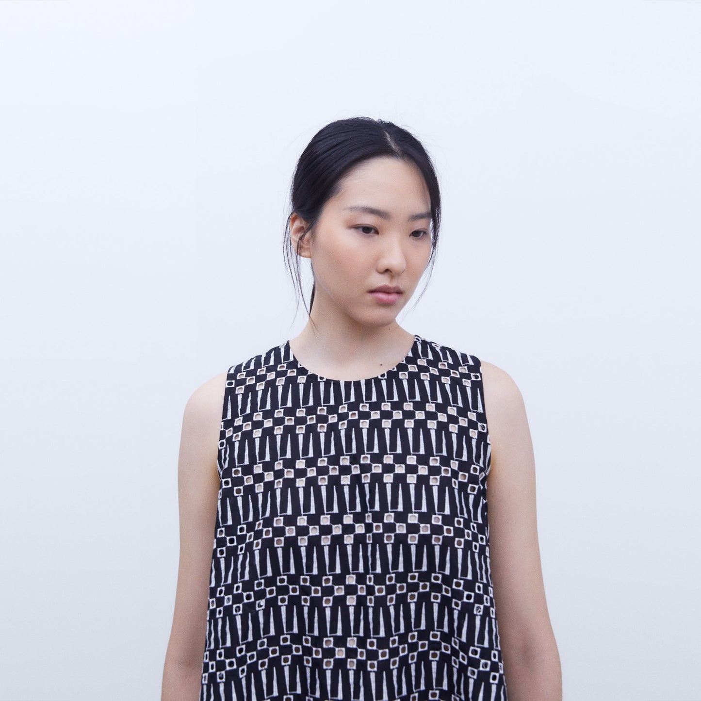 Embroidered A-line Top - Black & White