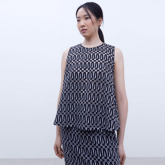 Embroidered A-line Top - Black & White