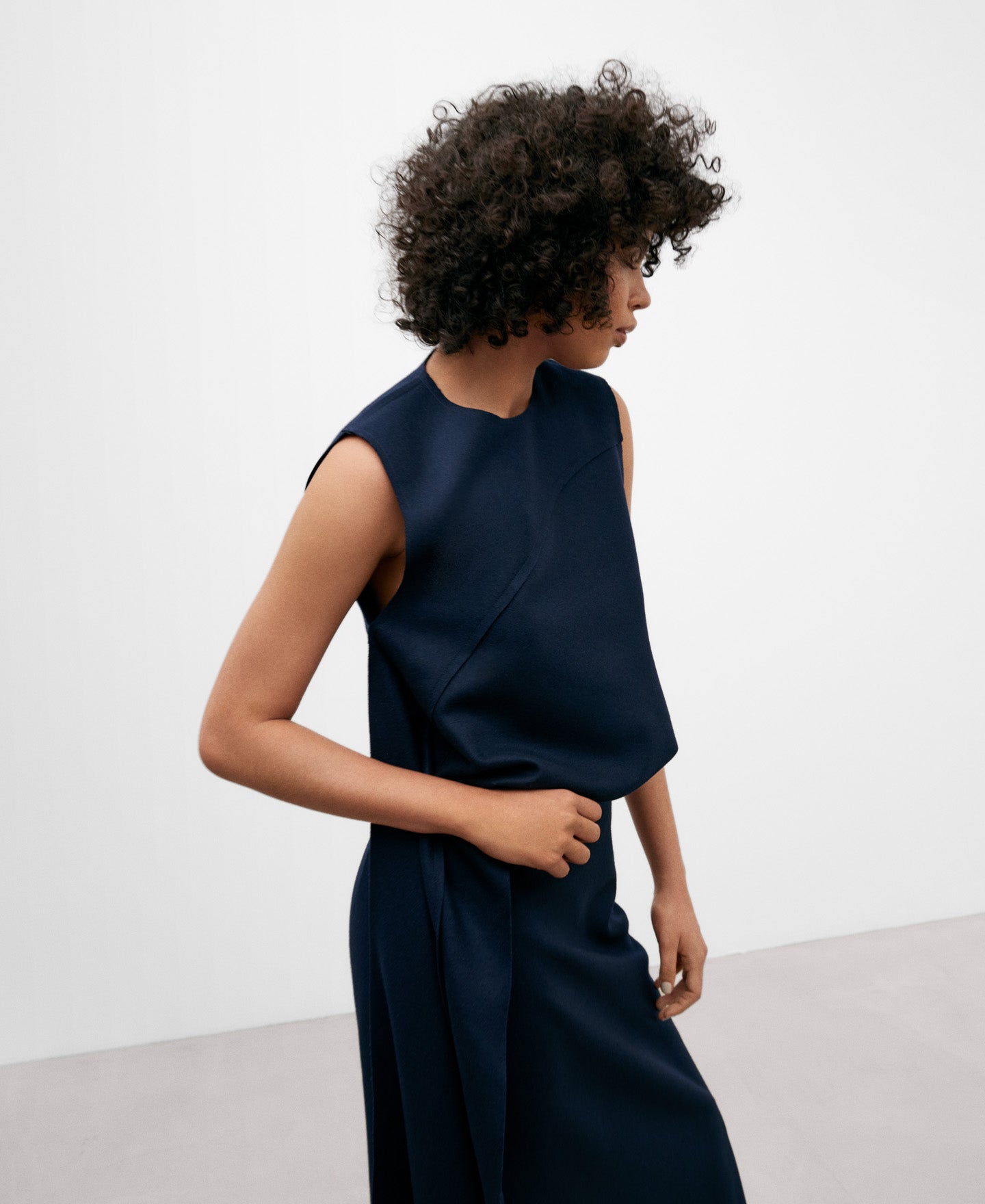 Navy Blue Knitted Sleeveless Top For Women