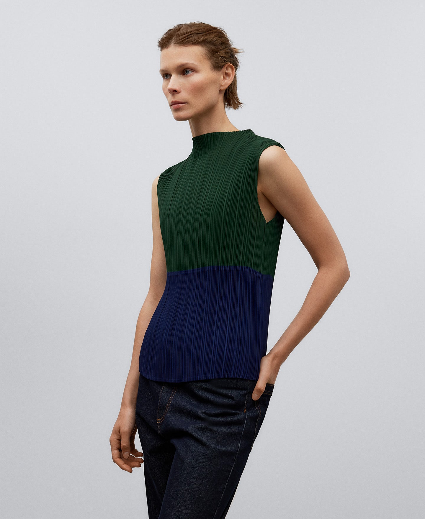 Navy Blue Crinkle Two-Tone Top