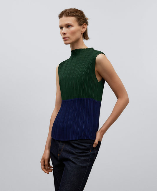 Navy Blue Crinkle Two-Tone Top