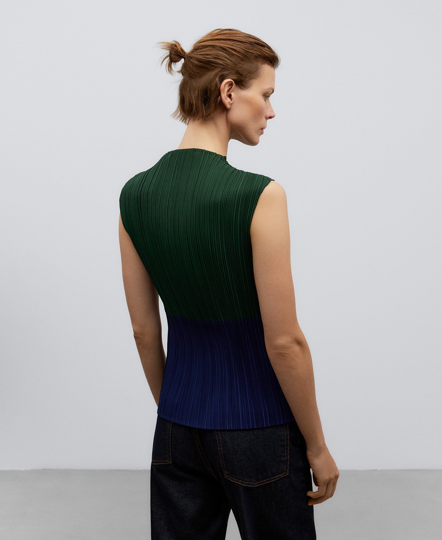 Navy Blue Crinkle Two-Tone Top