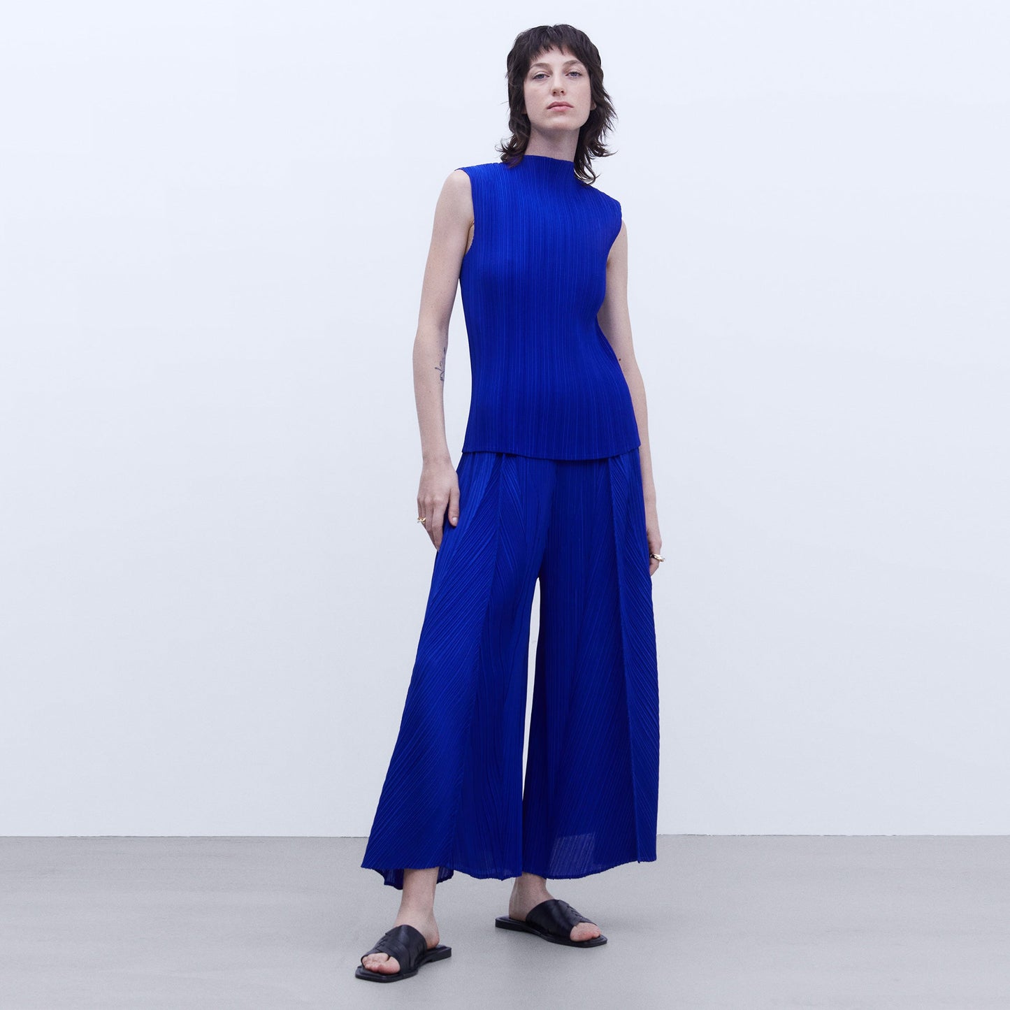 Klein Blue Crinkle Trousers - Elegant Godet Pleats