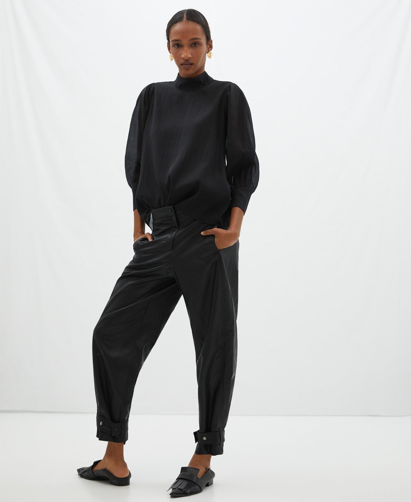 Black Semitransparent Blouse In Lyocell