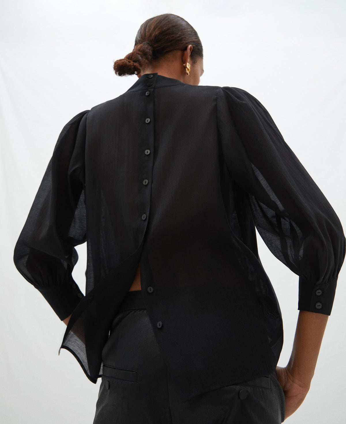Black Semitransparent Blouse In Lyocell