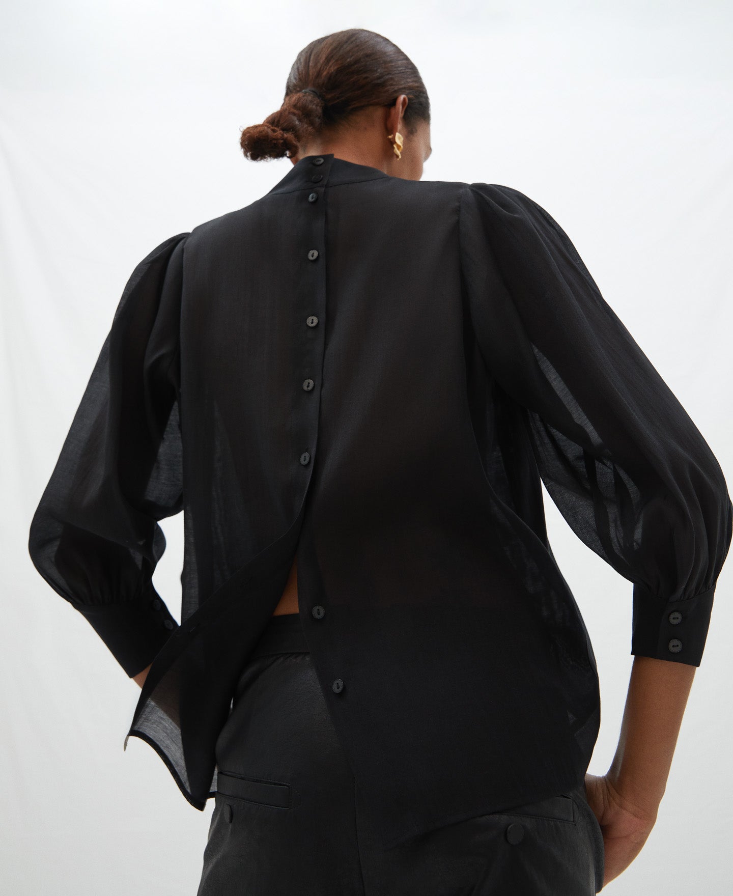 Black Semitransparent Blouse In Lyocell