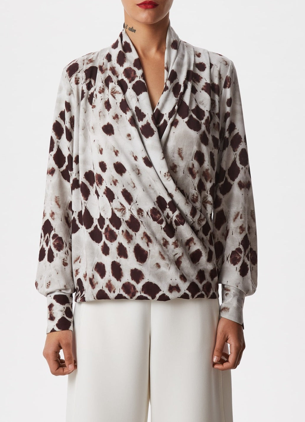 Burgundy/Grey Wrap Shirt With Signature Snake Print