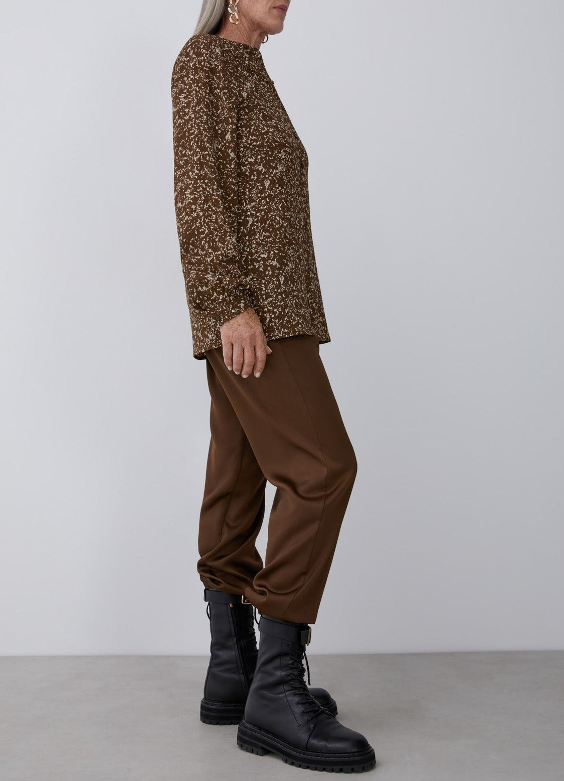 Brown Printed Shirt With Crew Collar