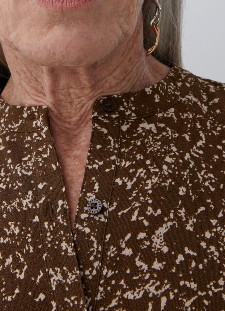 Brown Printed Shirt With Crew Collar