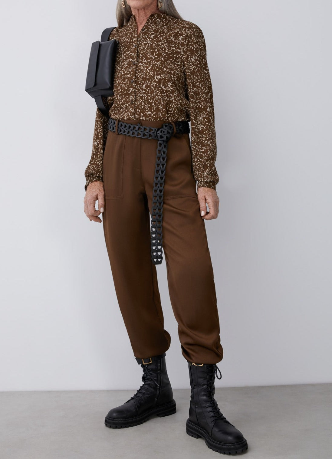 Brown Printed Shirt With Crew Collar