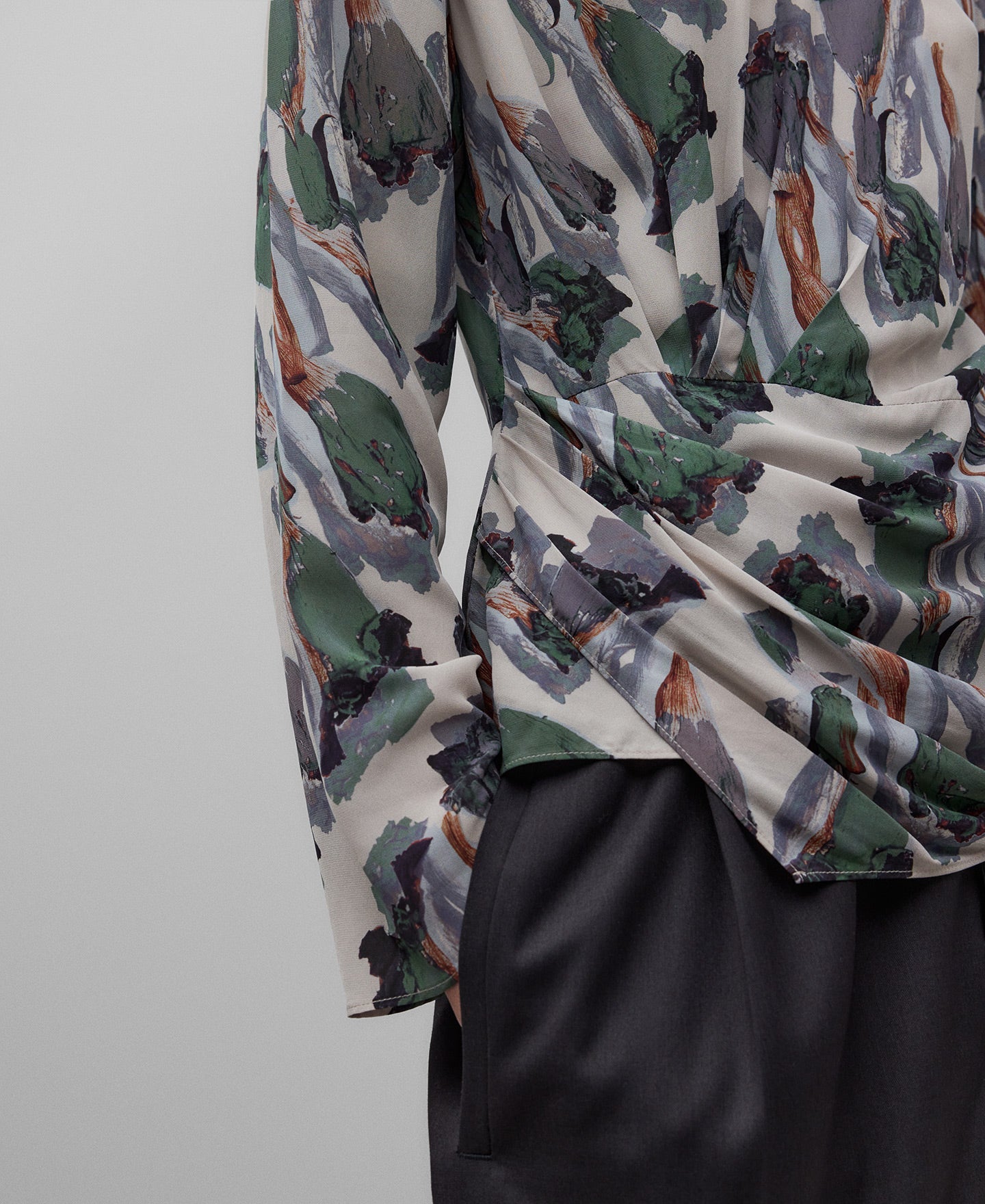 Flower Stamped Printed Top With Draped Waist