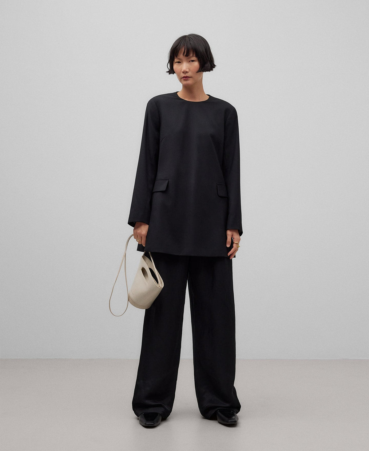 Black tailored top woman in black