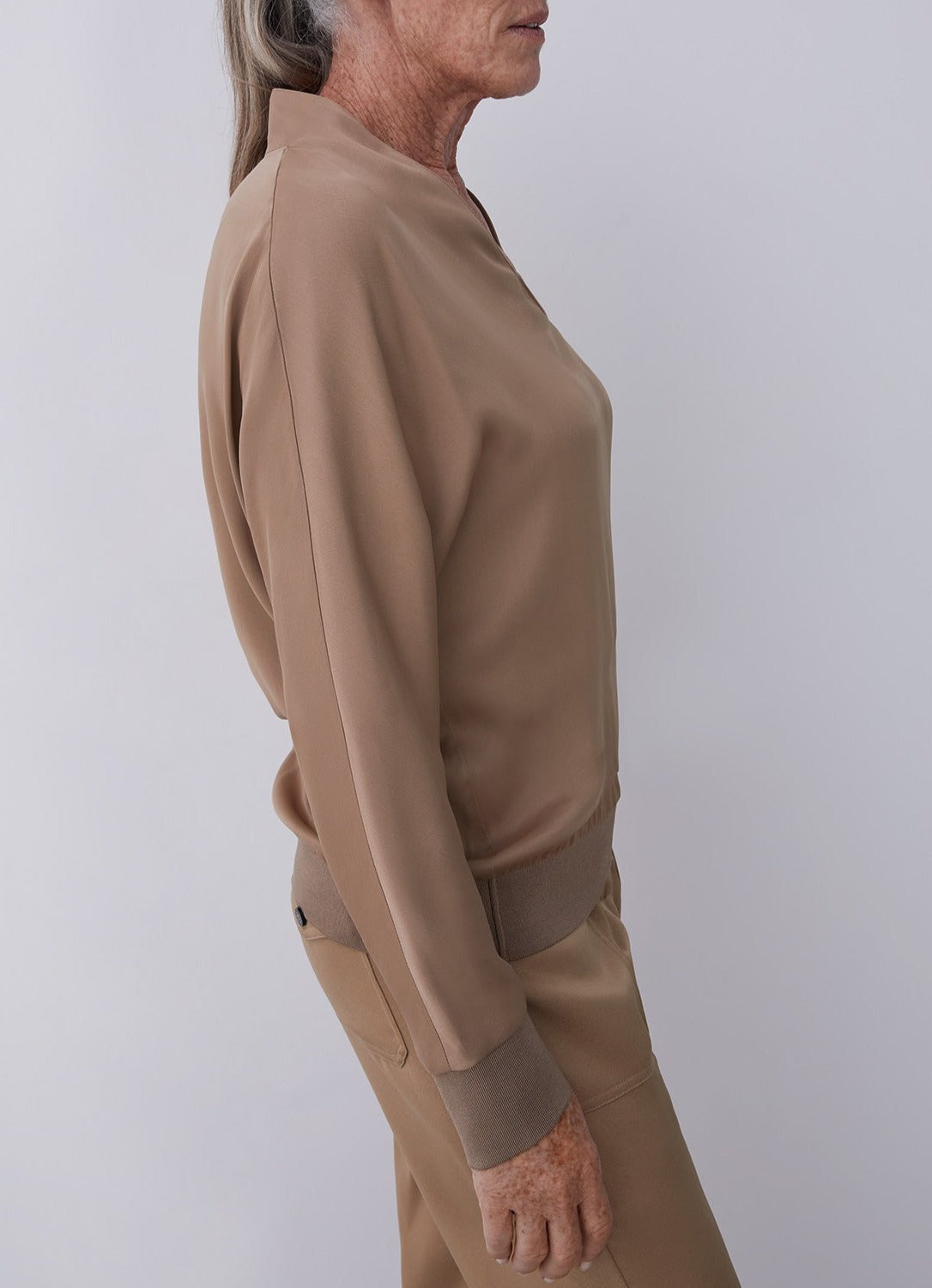 Brown Viscose Blouse With Elastic Hem