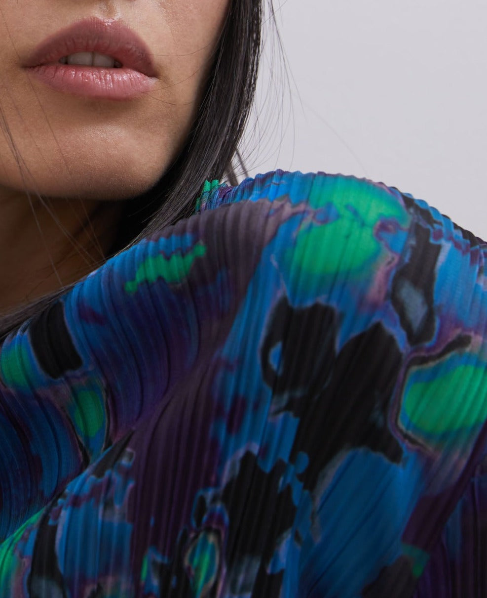 Blue Print Neon Printed Crinkle T-Shirt