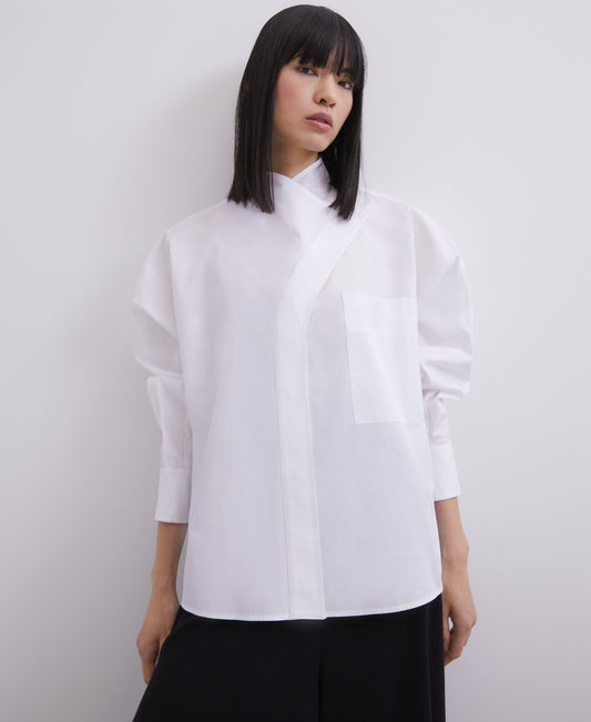 White Crossover Flap Cotton Shirt