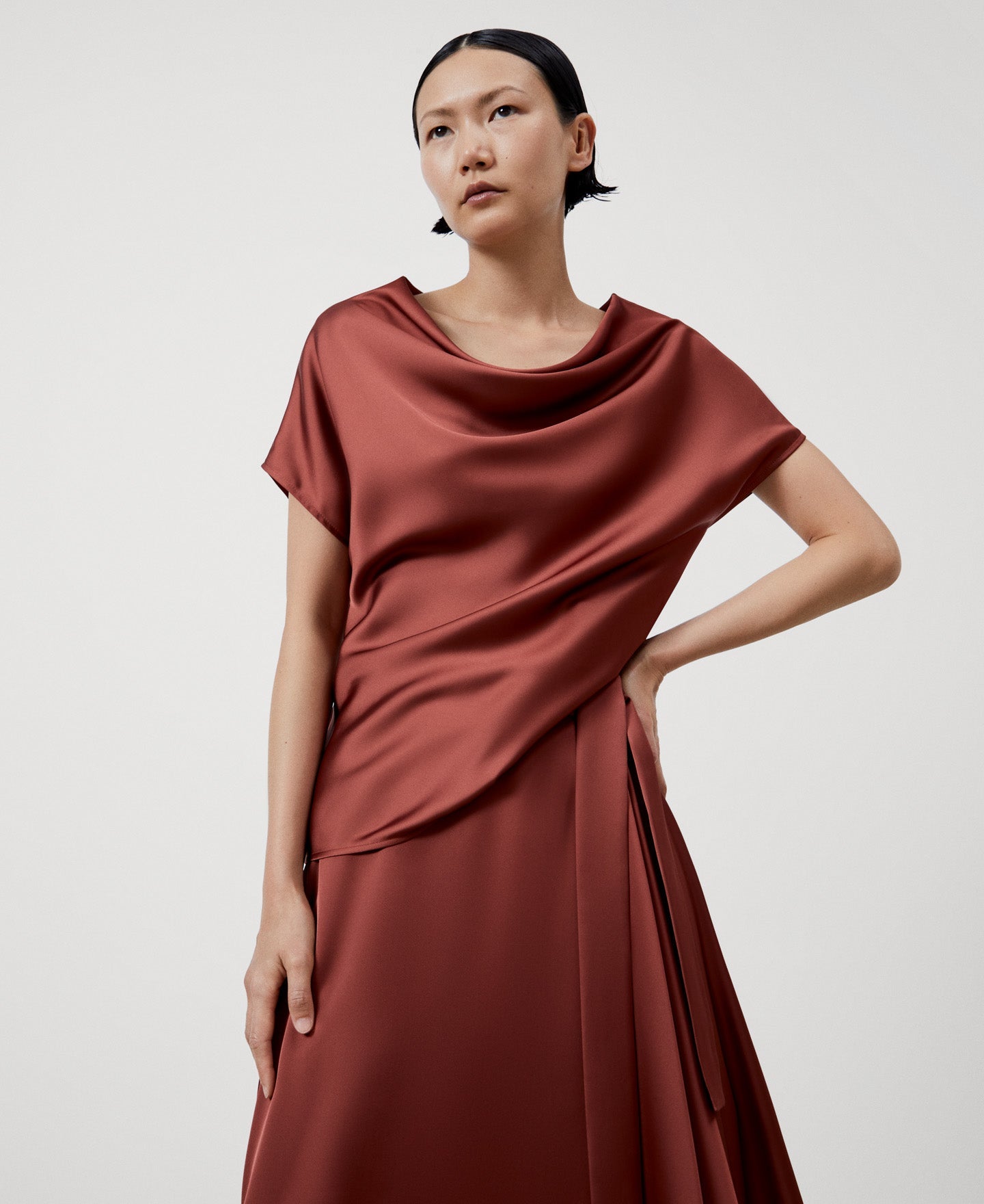 Brick Red Recycled Polyester Asymmetric Top
