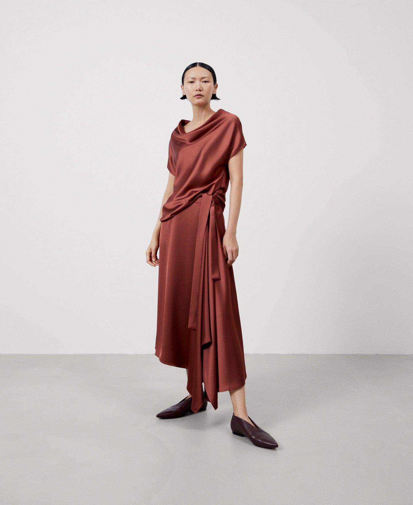 Brick Red Recycled Polyester Asymmetric Top