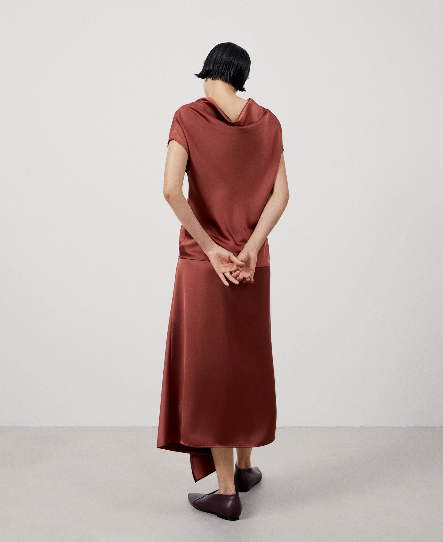 Brick Red Recycled Polyester Asymmetric Top