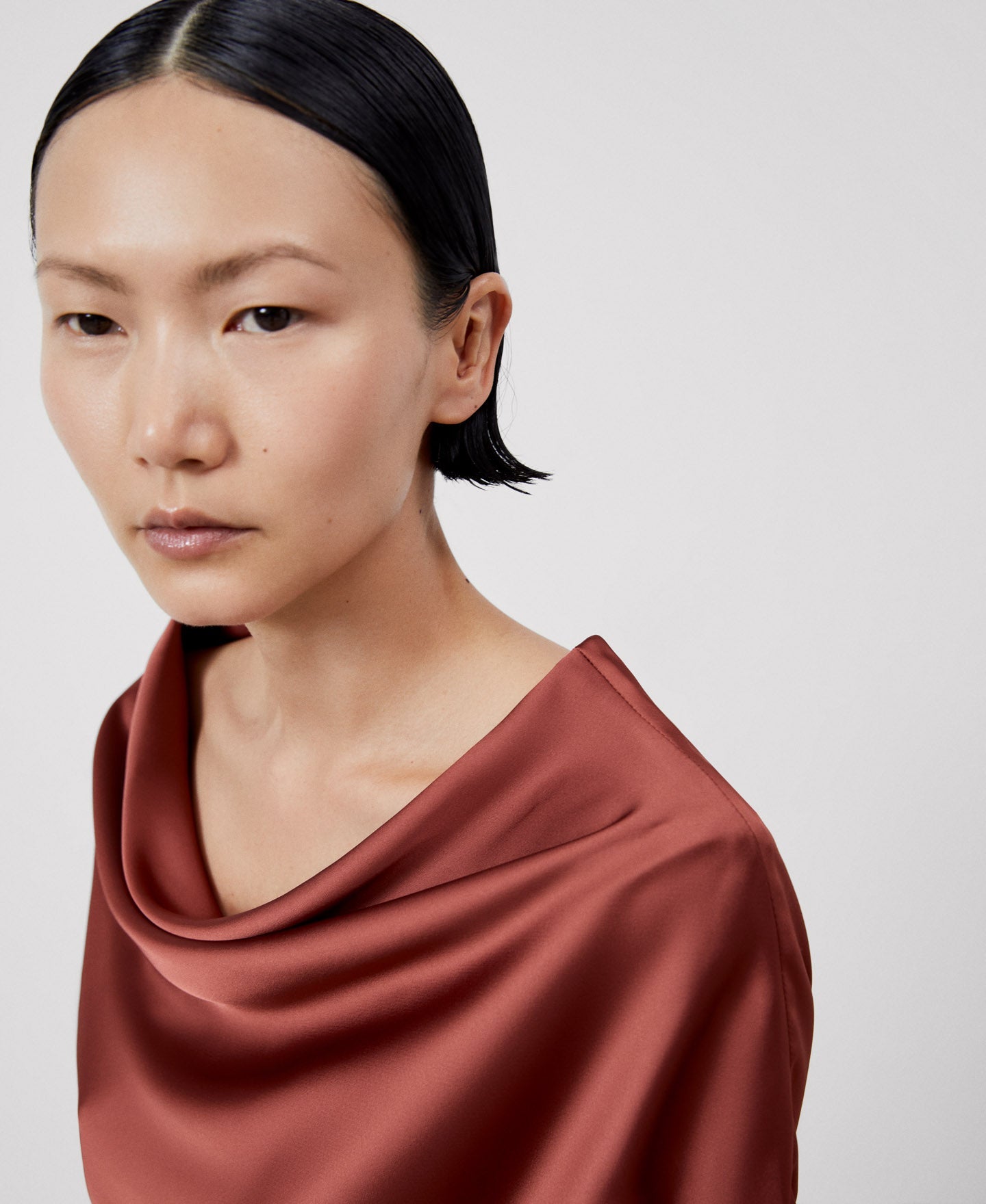 Brick Red Recycled Polyester Asymmetric Top