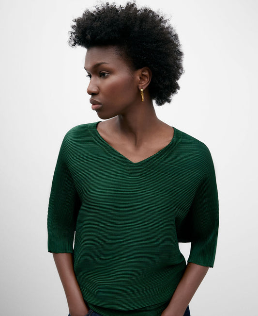 Grass Green V-Neck Crinkle Sweatshirt