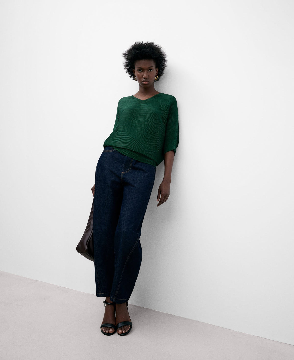 Grass Green V-Neck Crinkle Sweatshirt