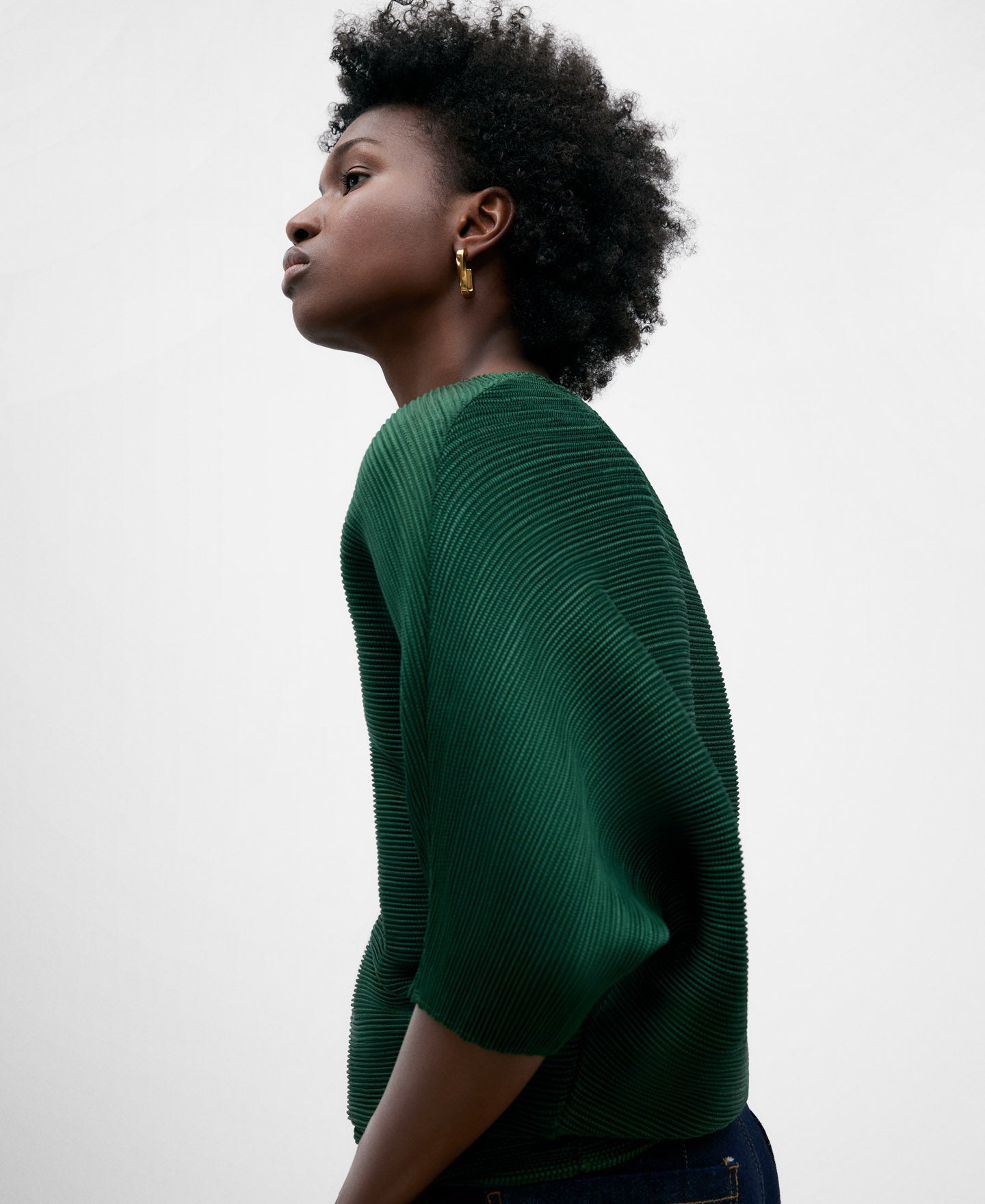 Grass Green V-Neck Crinkle Sweatshirt