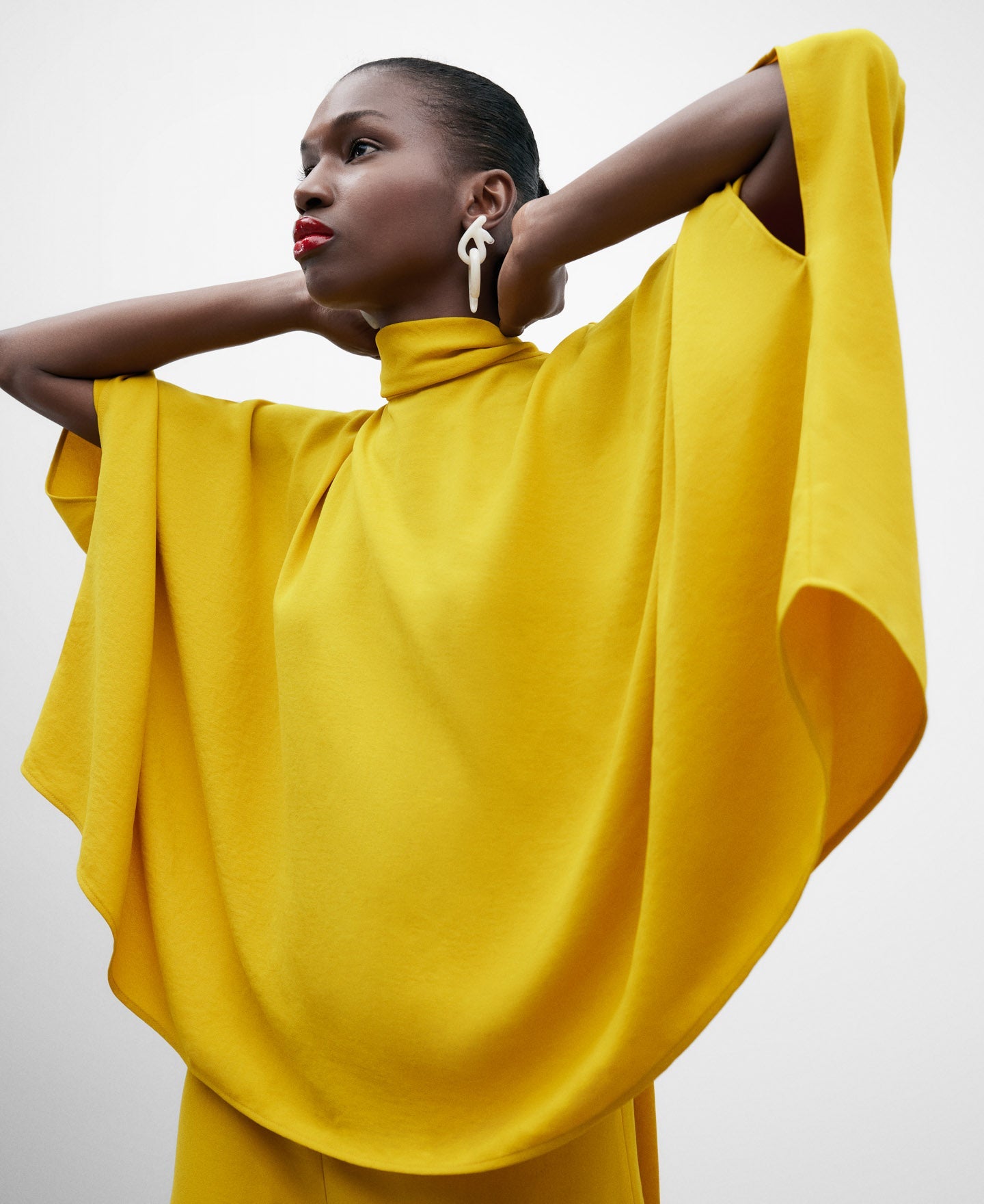 Mustard Pleated Maxi Lace Blouse