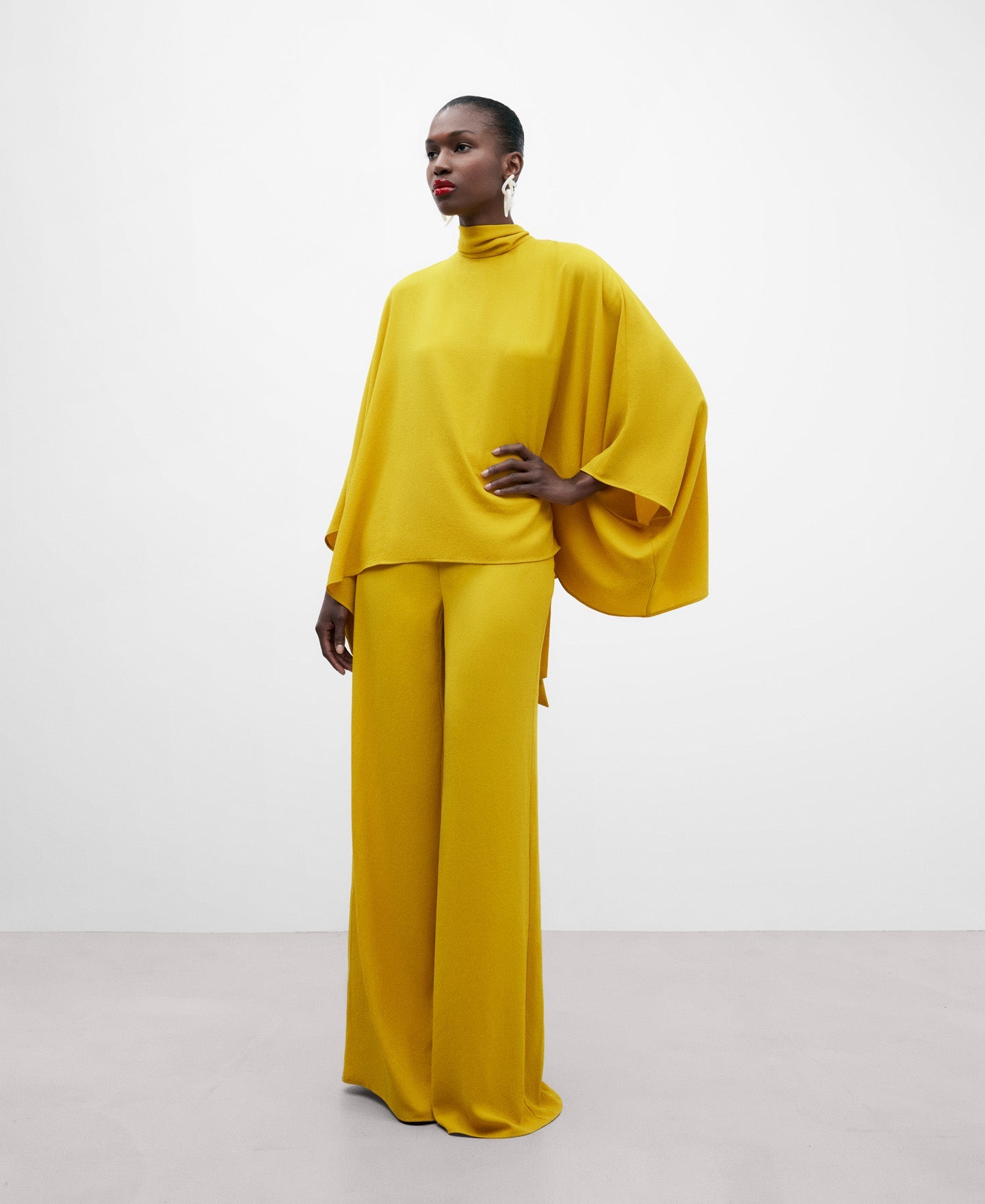 Mustard Pleated Maxi Lace Blouse