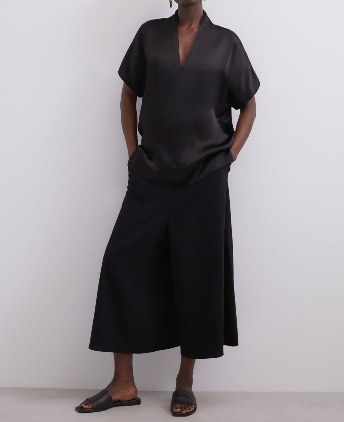 Black Black Viscose V-Neckline Shirt