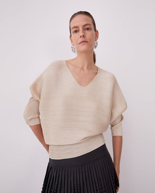 Grey Crinkle Sweatshirt With V-Neckline