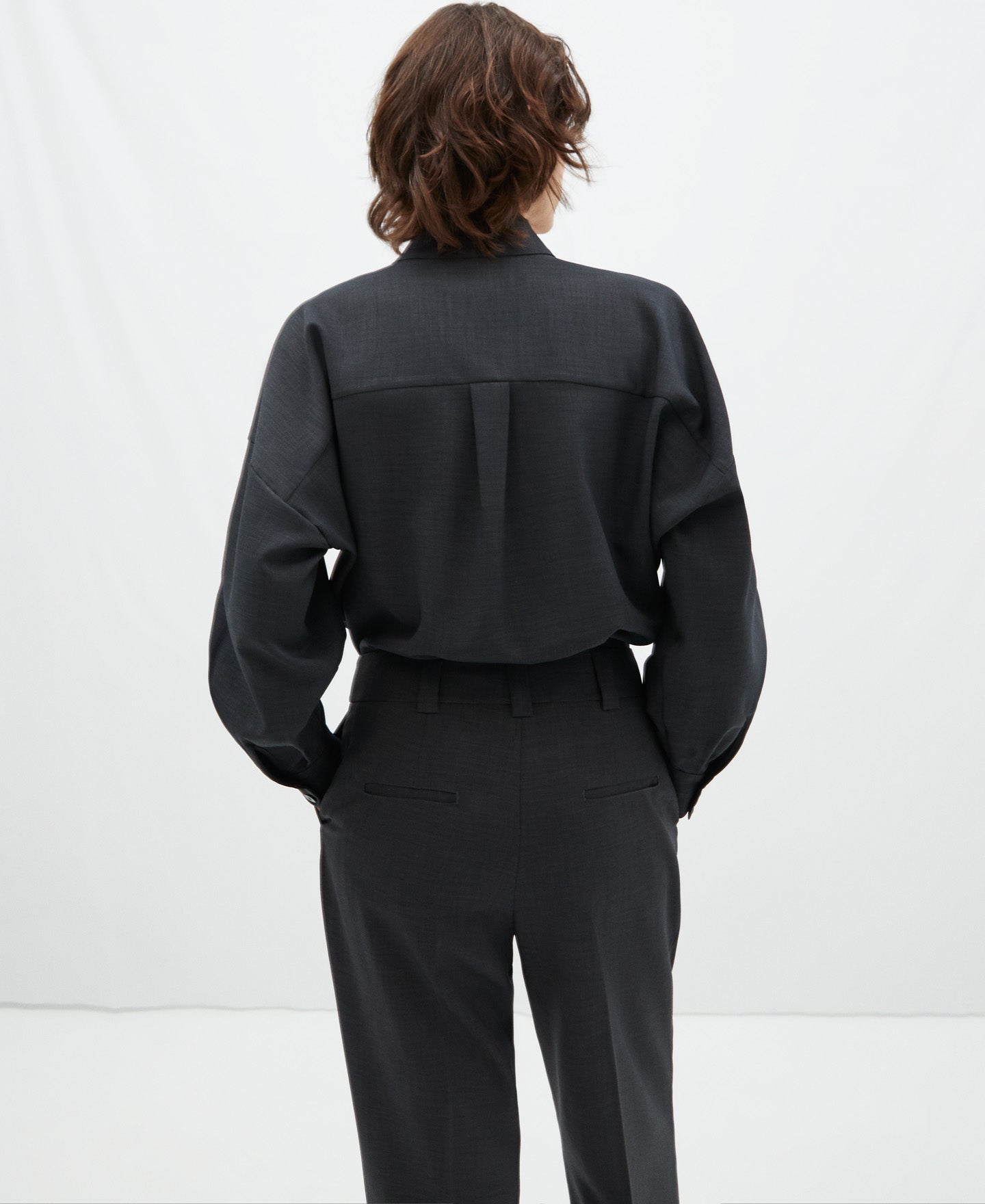 Grey Blouse, Mao Neckline, V-Neck