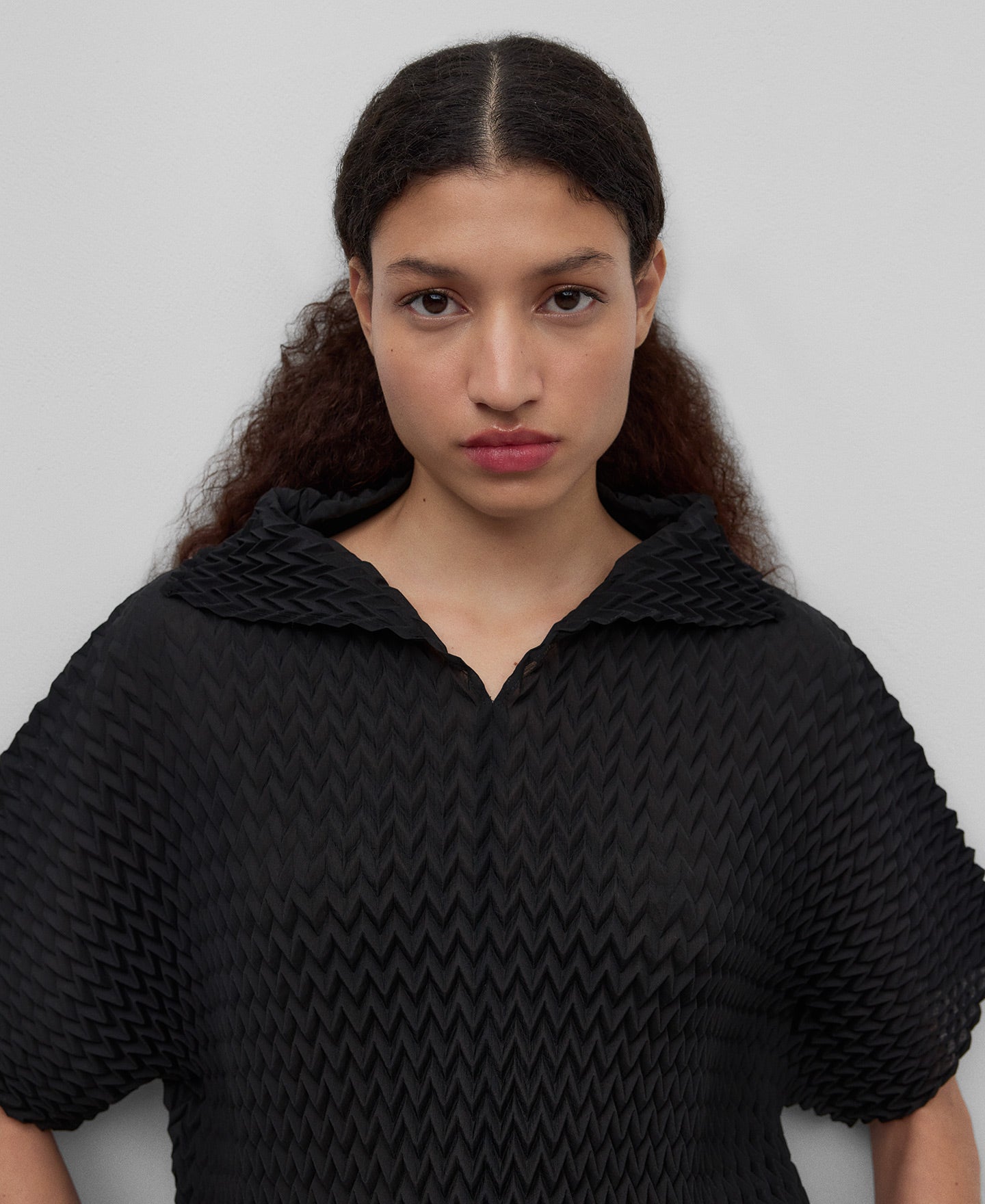 Black Zigzag Crinkle Polo Shirt