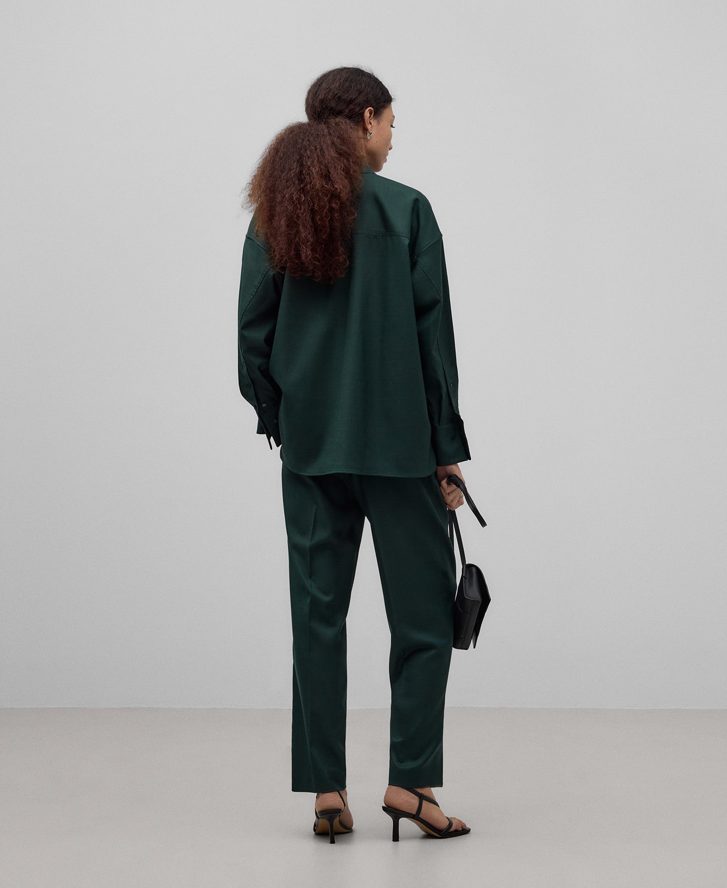 Dark green mandarin collar shirt woman in dark green