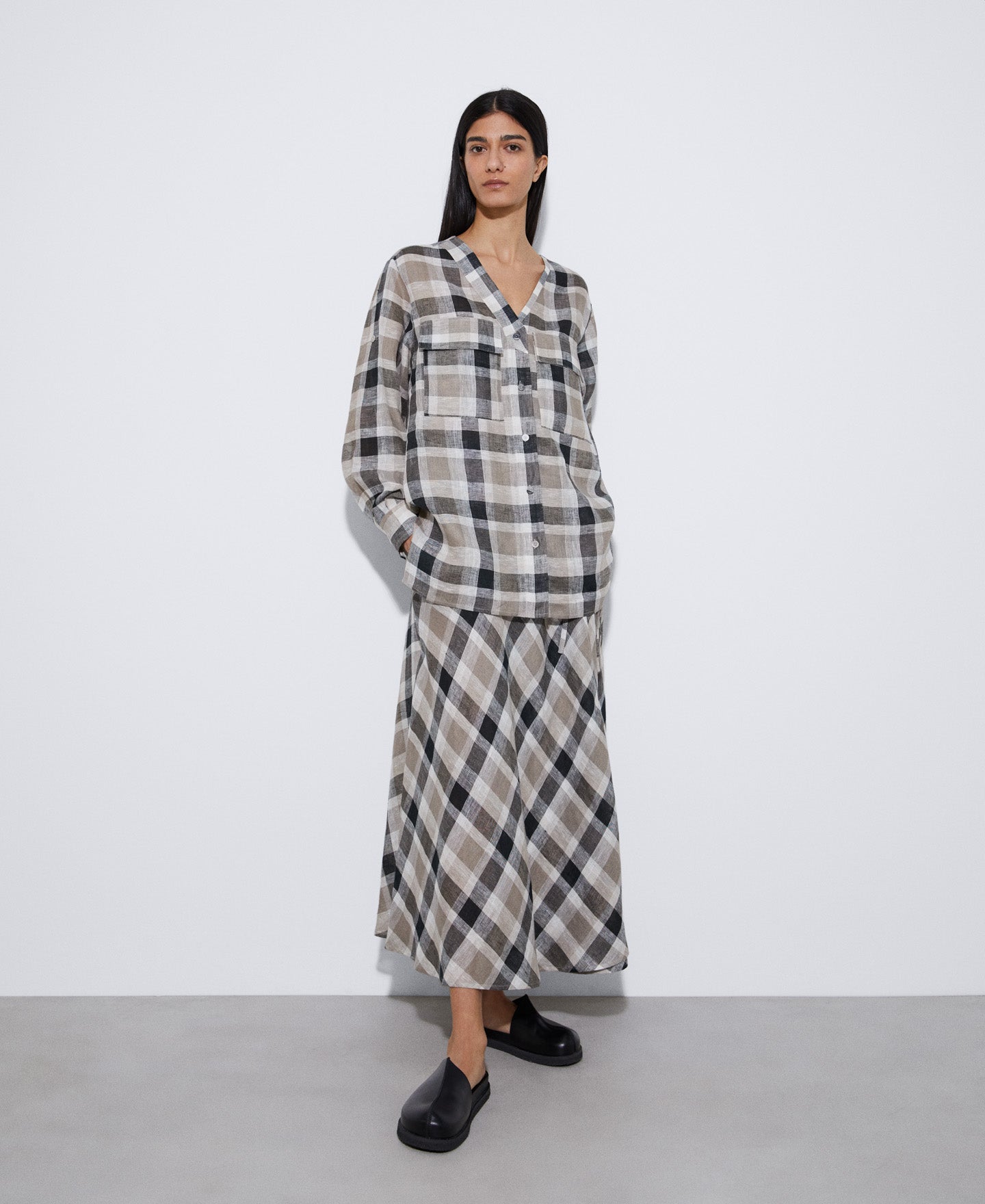 Black Check Linen Heron Check Shirt