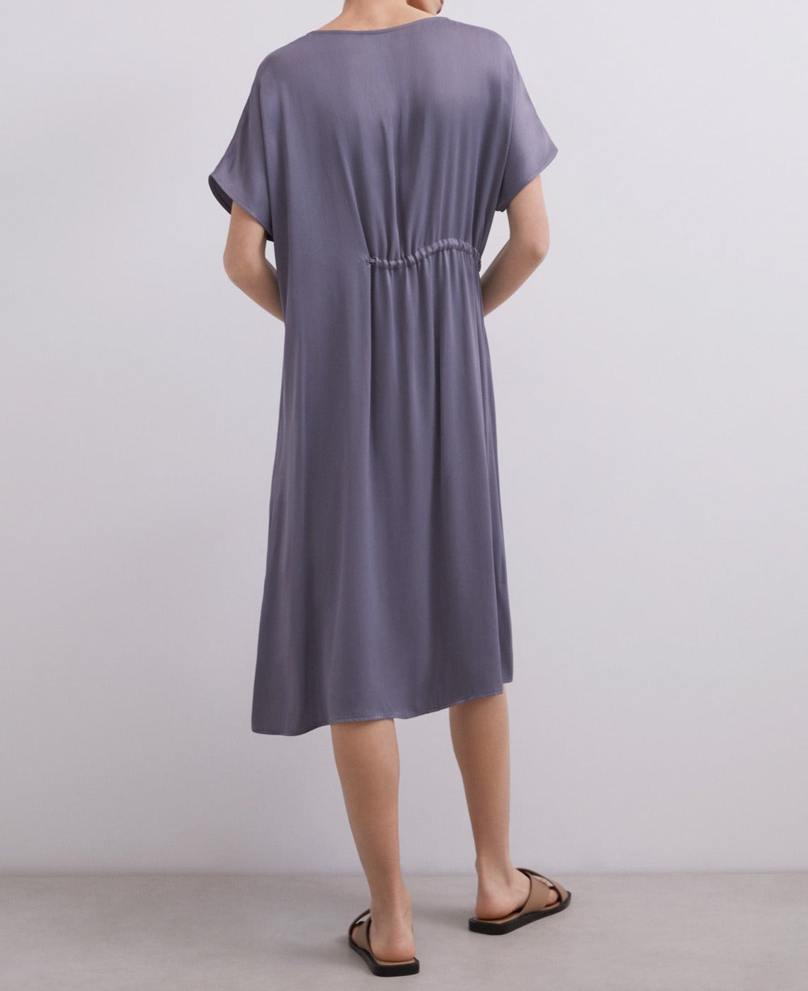 Grey Viscose Tunic Dress With Gathered Detail