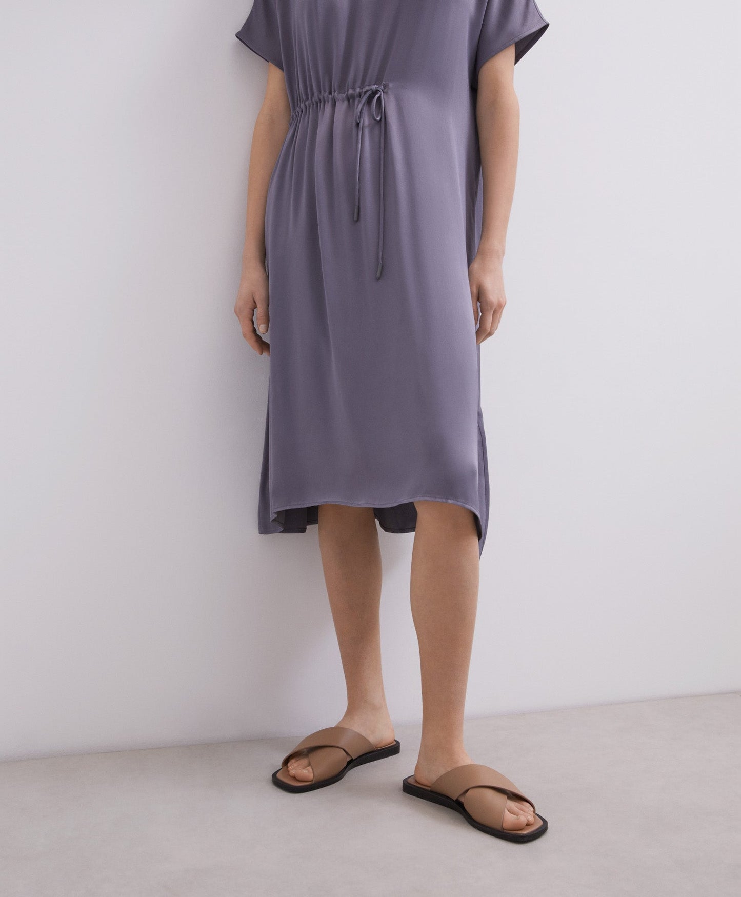 Grey Viscose Tunic Dress With Gathered Detail