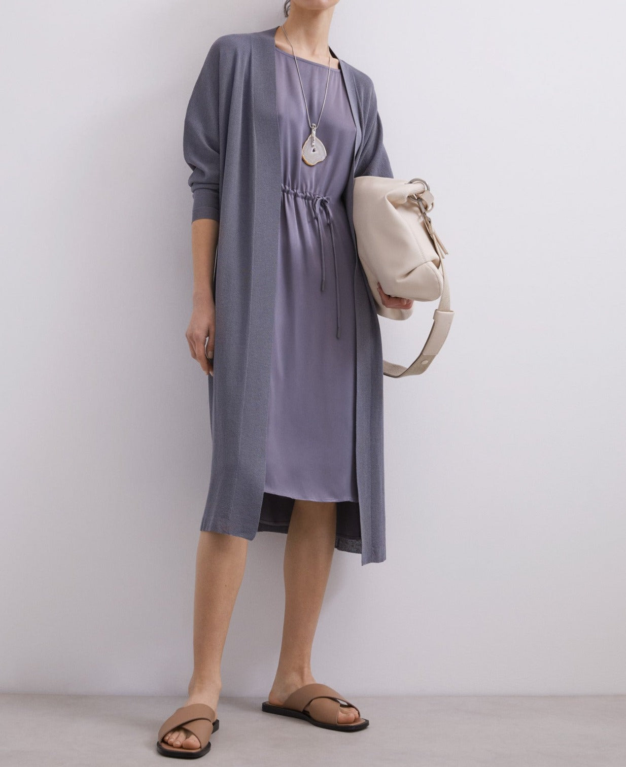 Grey Viscose Tunic Dress With Gathered Detail