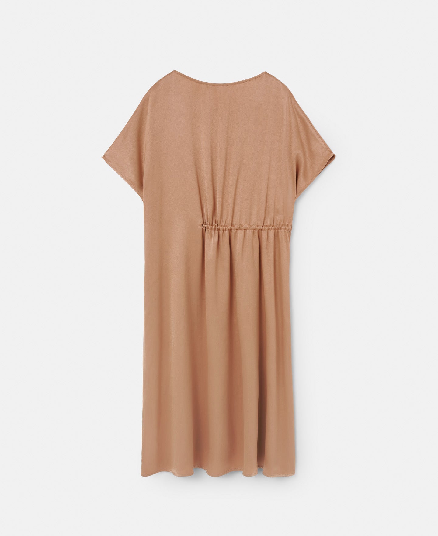 Camel Viscose Midi Dress With Gathered Detail